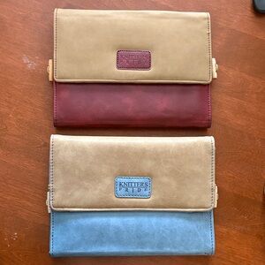 Tan/Burgundy and Tan/Blue Knitting needle cases